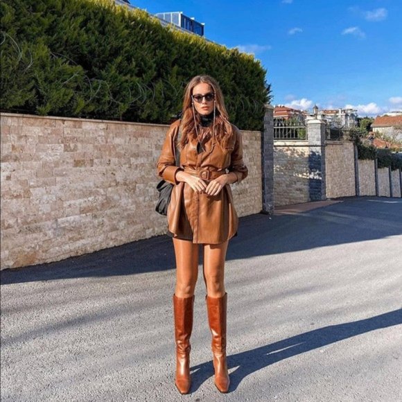 Zara Faux Leather Belted Overshirt Dress - Picture 3 of 16